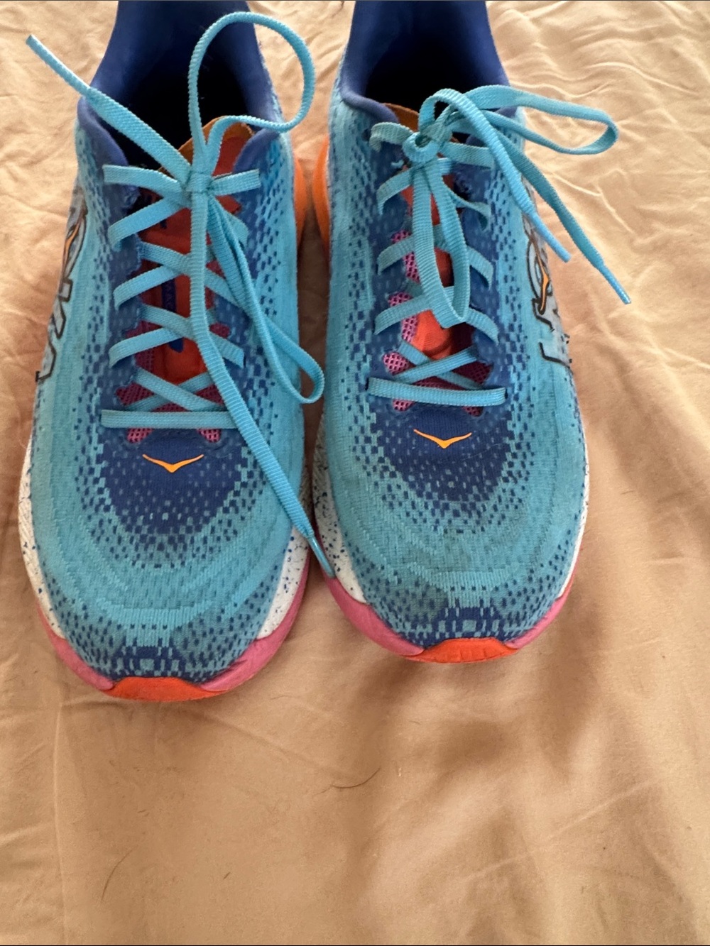 Hoka Ironman Blue Teal Running Shoes with Orange Accents and Pink Details - Picture 6 of 7